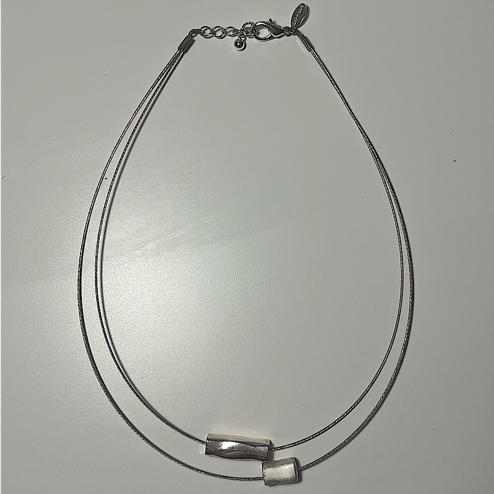 Express One Size Silver Colored Layered Tube Cable Necklace